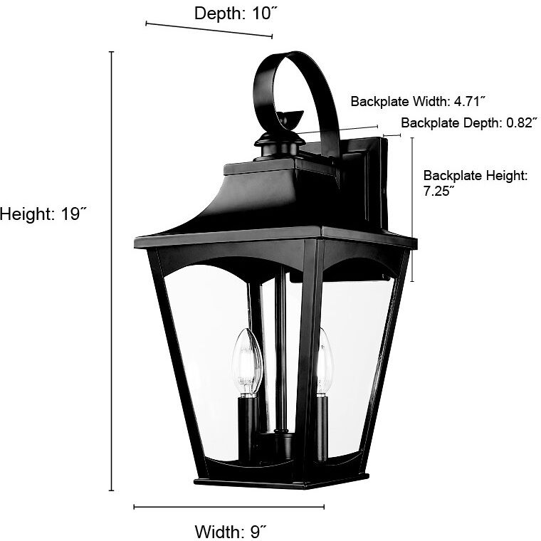 Curry 2 Light 19 inch Powder Coated Black Outdoor Wall Sconce